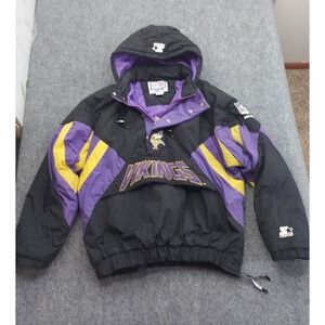 Vtg Minnesota Vikings Starter Jacket XL black Purple NFL Pro Line 90s Hood Quilt